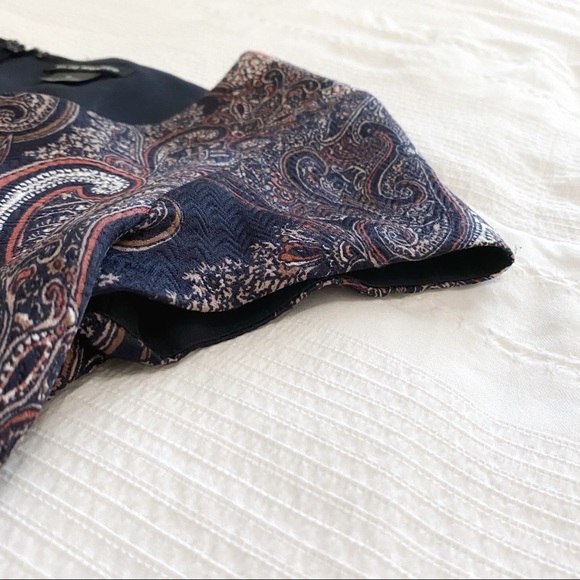 CLUB MONACO RAEANNE SILK WOOL NAVY ORANGE PAISLEY MINI DRESS - 0 - Picture 9 of 12